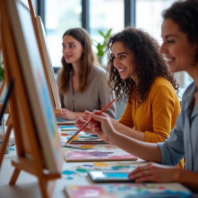 Étudiants en cours de peinture